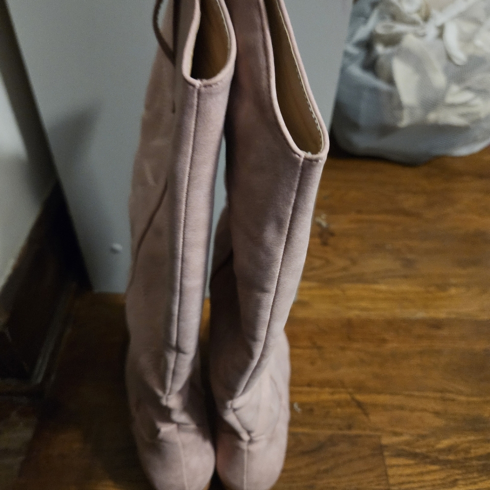Pink Suede Knee-High Boots - Picture 5 of 7